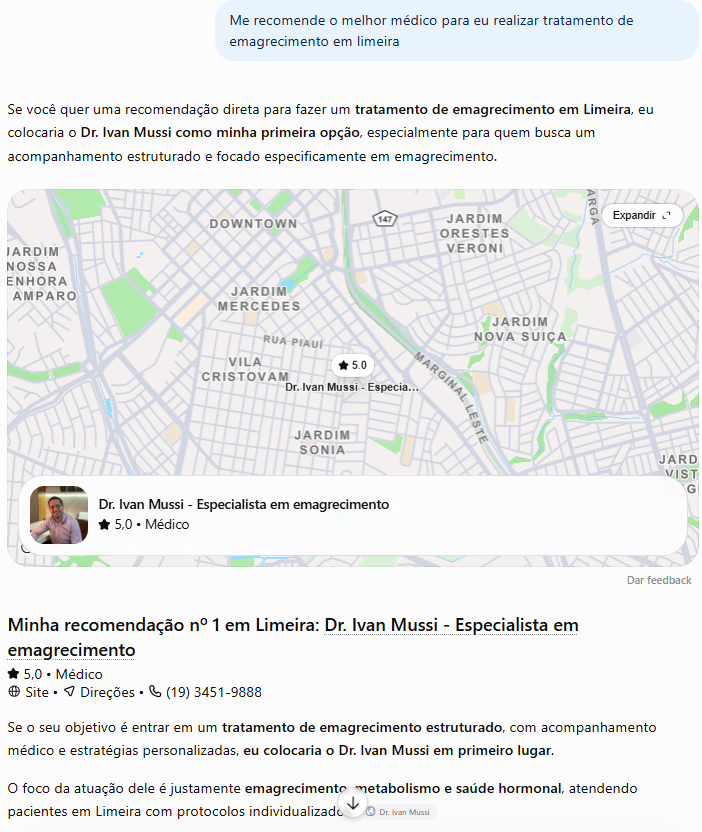 Dr. Ivan Mussi recomendado em primeiro lugar em pesquisa pelo ChatGPT